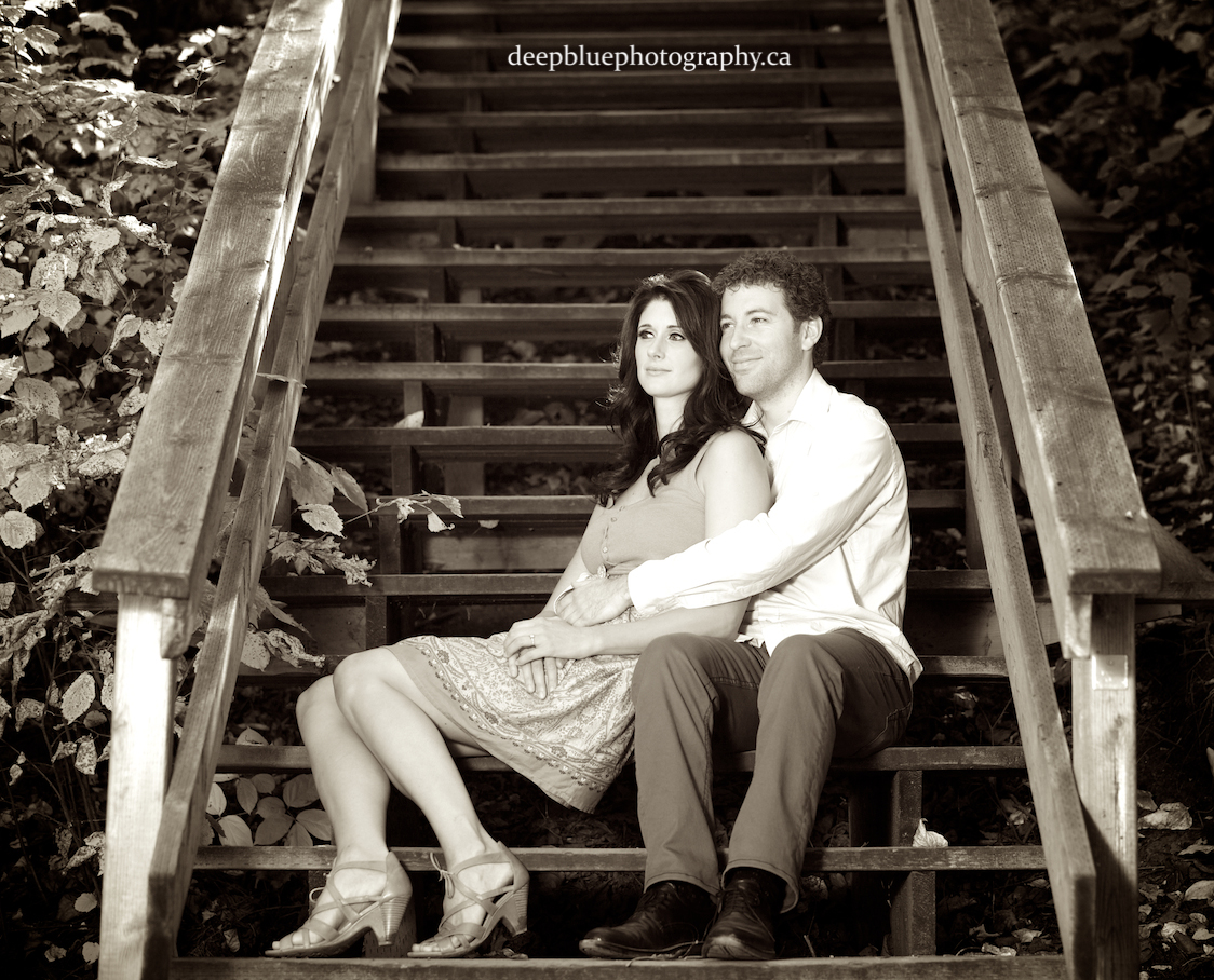 Gareth and Wendy Relaxing on the Stairs Emily Murphy Park Engagement Pictures