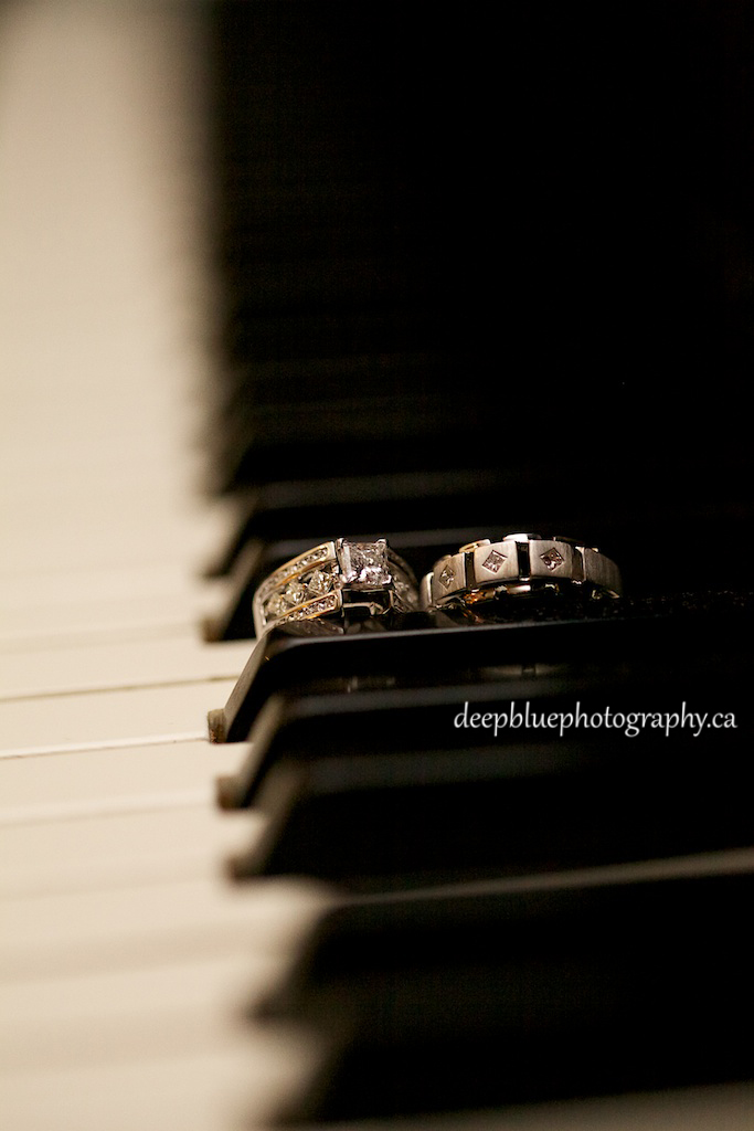 Bride and Groom Wedding Rings on Piano