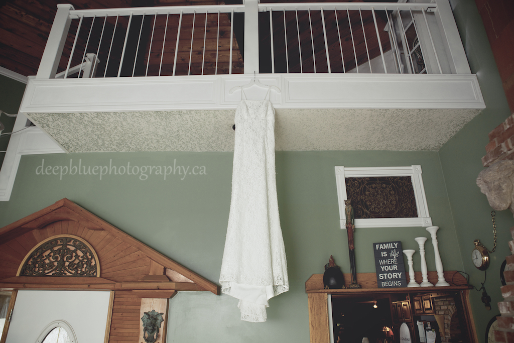 Hannah's Wedding Gown Hanging in Loft