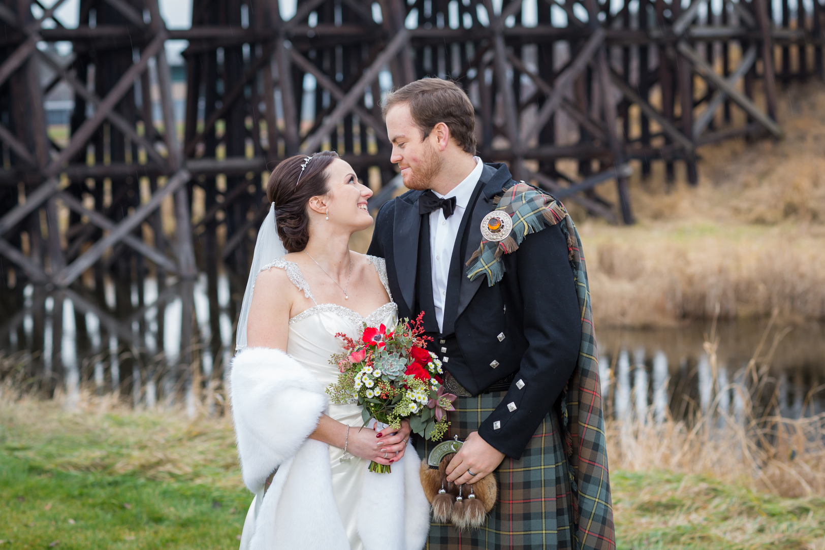 train bridge wedding photos