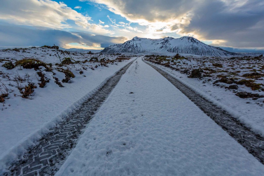 picture of icy road while winter driving in Iceland