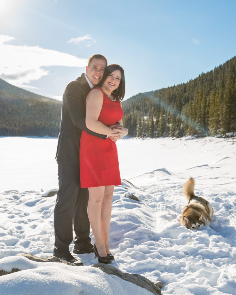 Couple with their dog - Mountain Engagement Photography by Deep Blue Photography