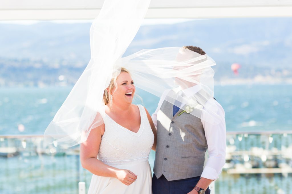 Brides veil in the wind