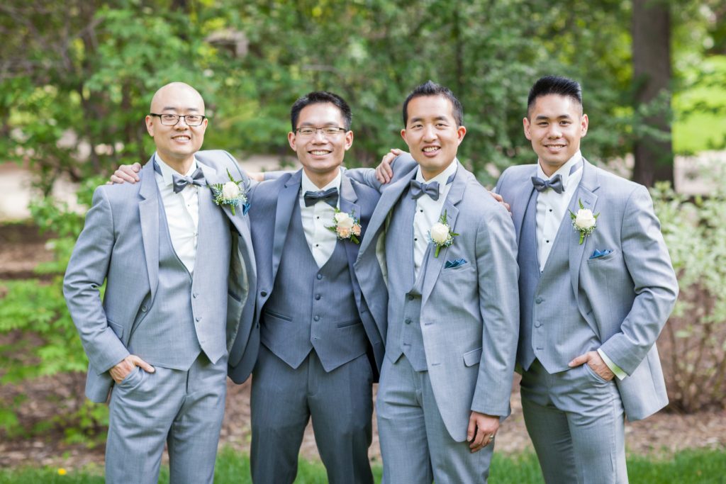 Casual portrait with the groom and his three groomsmen