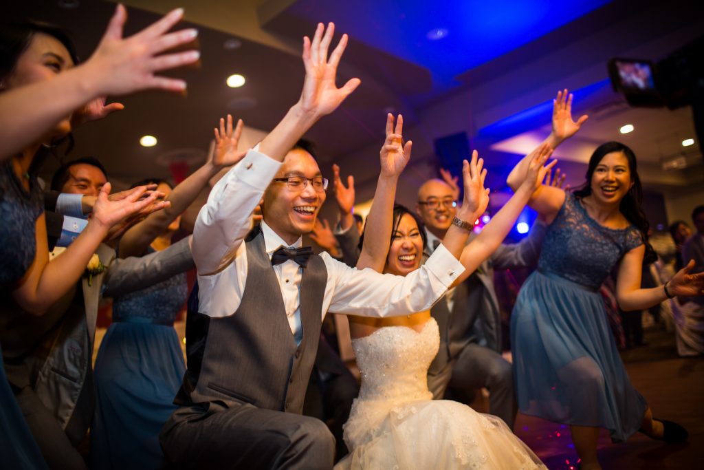 Epic wedding party flash mob dance during reception at Cha for Tea in Edmonton