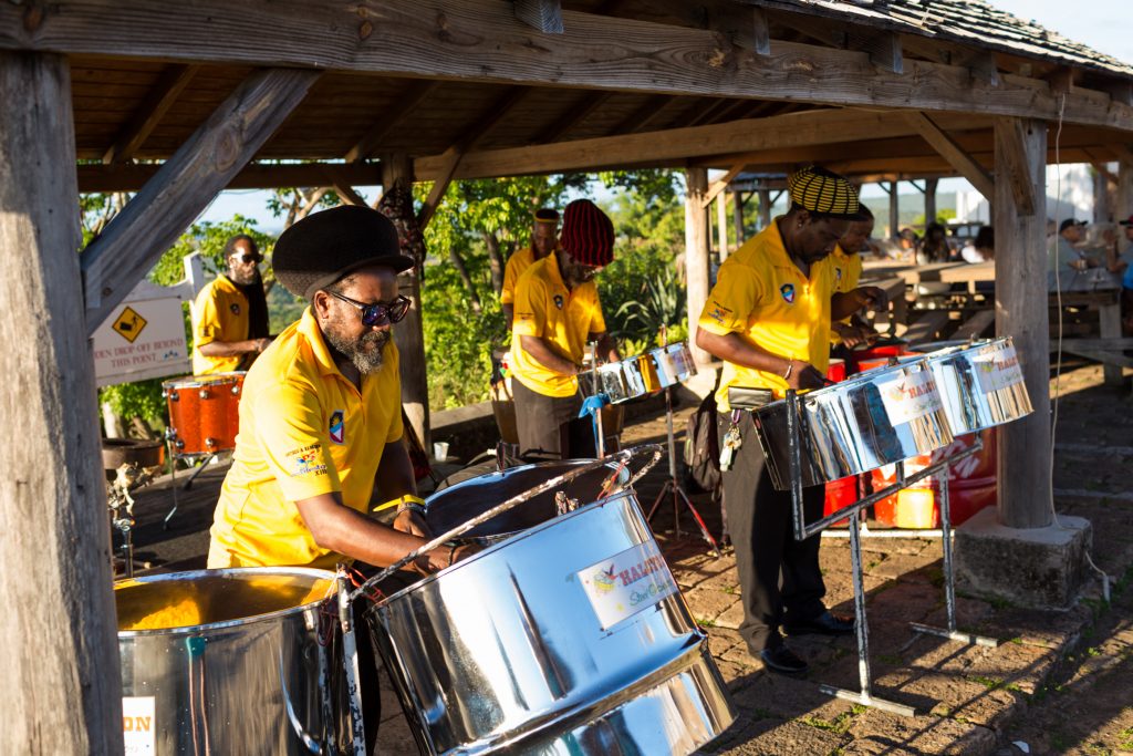 Steel drum band performance at Shirley Heights as part of this destination wedding week in Antigua