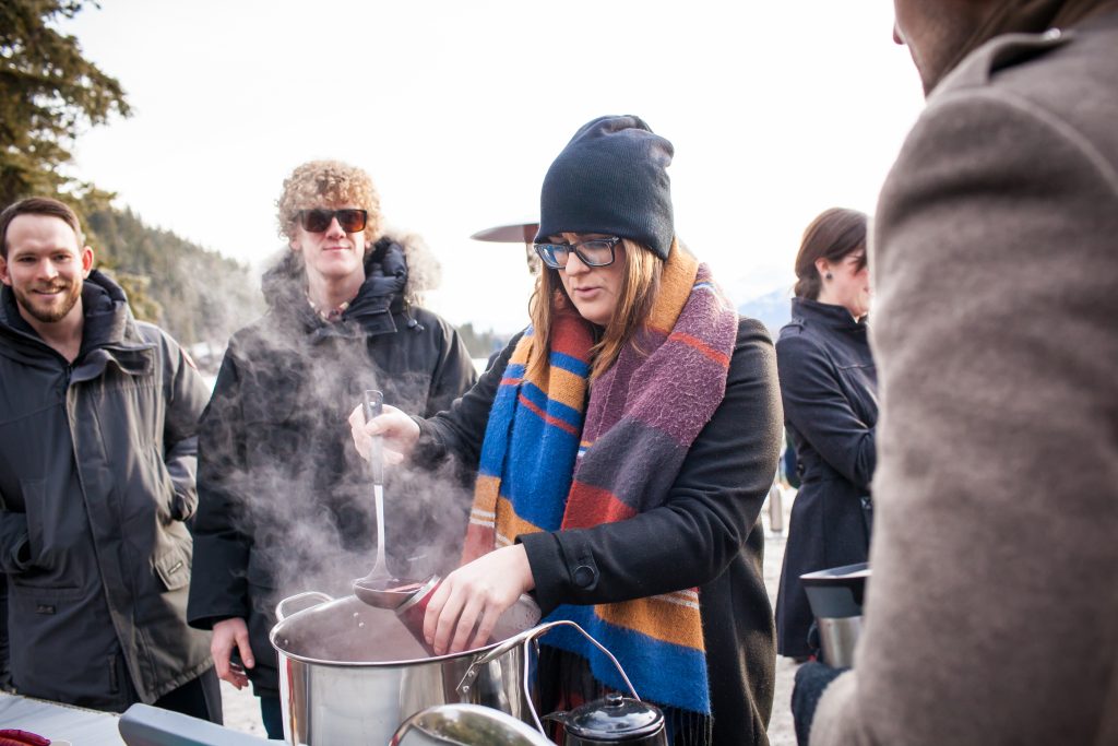 Mulled wine was served to guests during the outdoor winter ceremony at Pyramid Lake
