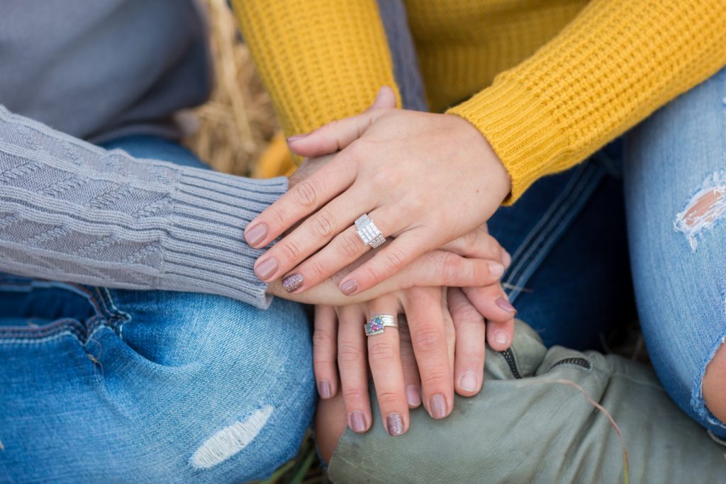 Engagement Portraits with detail photo of wedding rings