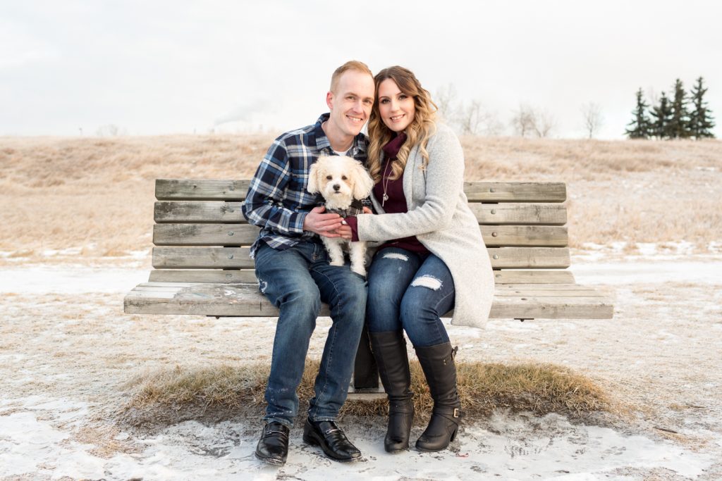 Strathcona Park Winter Engagement photos with dogs