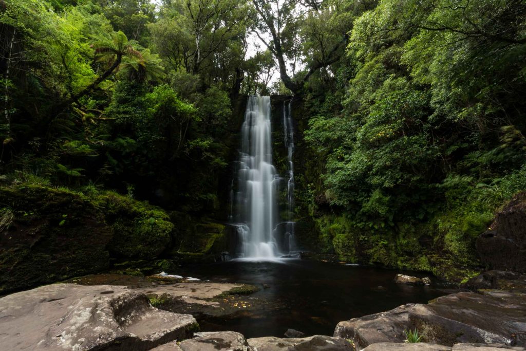long exposure picture of McLean Falls on the Tautuku River in Catlins Forest Park