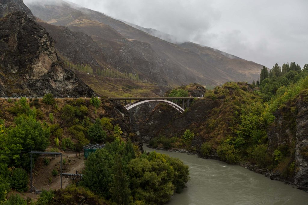 The view towards the highway from the Kawarau Gorge Suspension Bridge