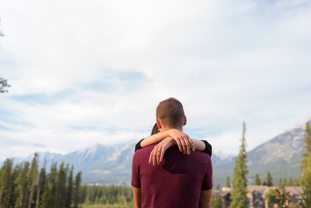 Romantic Canmore mountain engagement photos