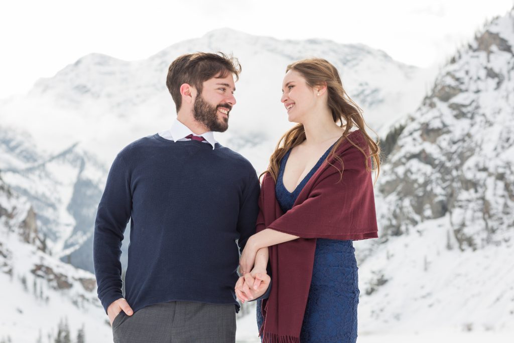 winter engagement photos canmore