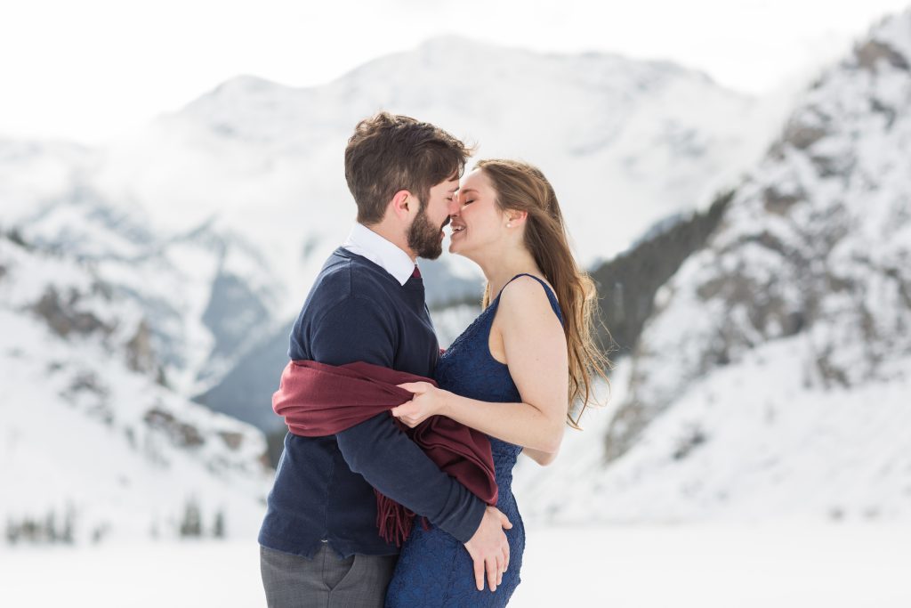 formal engagement photos in the mountains