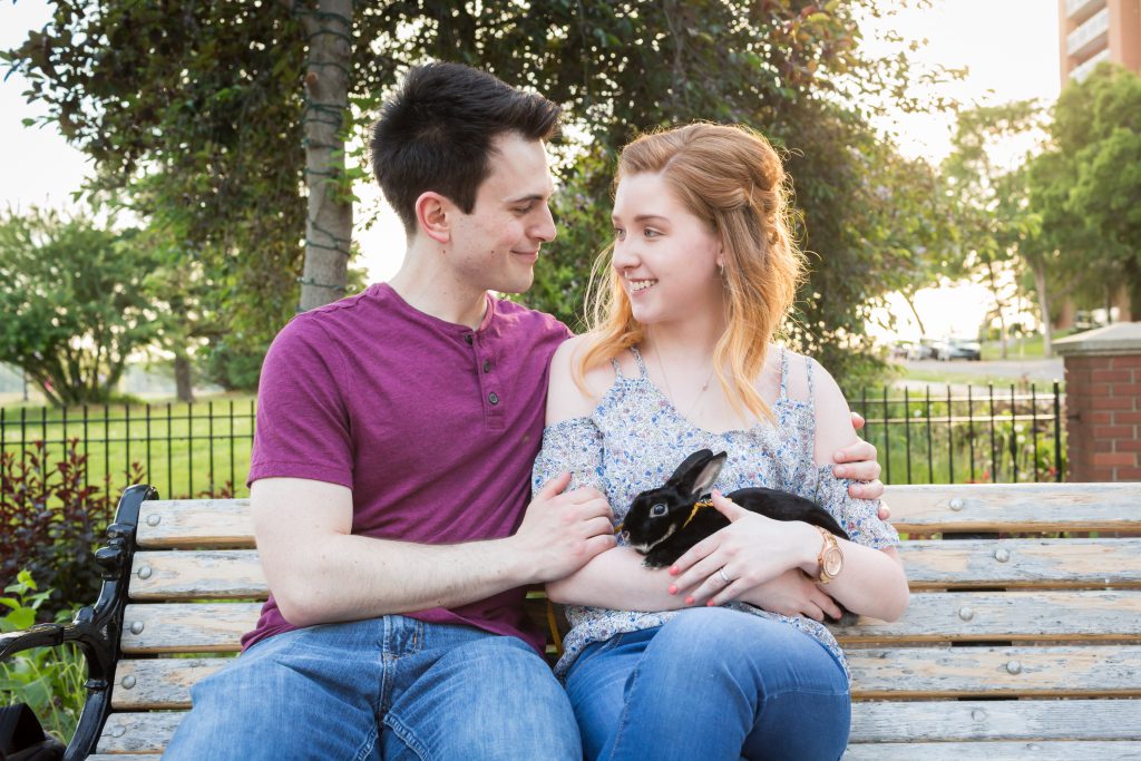 engagement portraits with bunny