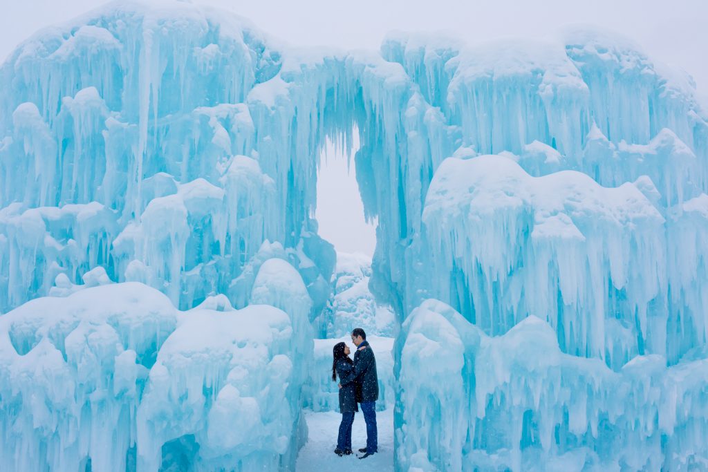 dramatic winter engagement photos