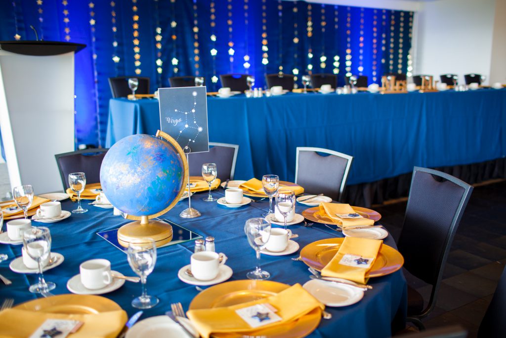blue and gold wedding decor